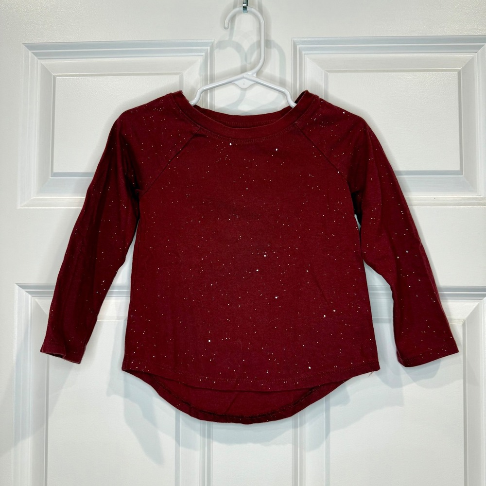 Cat & Jack Toddler Girls Maroon Long Sleeve Sparkle T-Shirt Size 3T